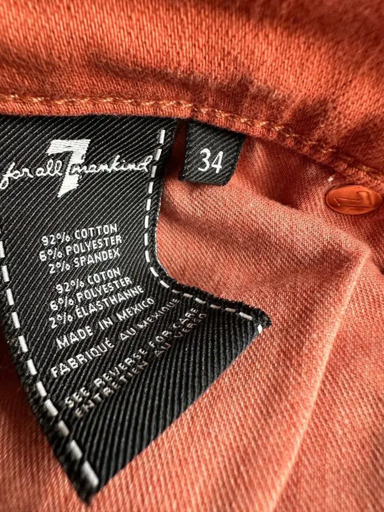 7 for‎ all mankind jeans slimmy straight orange terracotta Men size 34 x 29.5